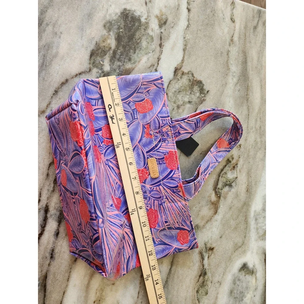 Consuela Grab & Go Mini Tote Bag Purple Floral Cactus Print Coated Canvas NWT